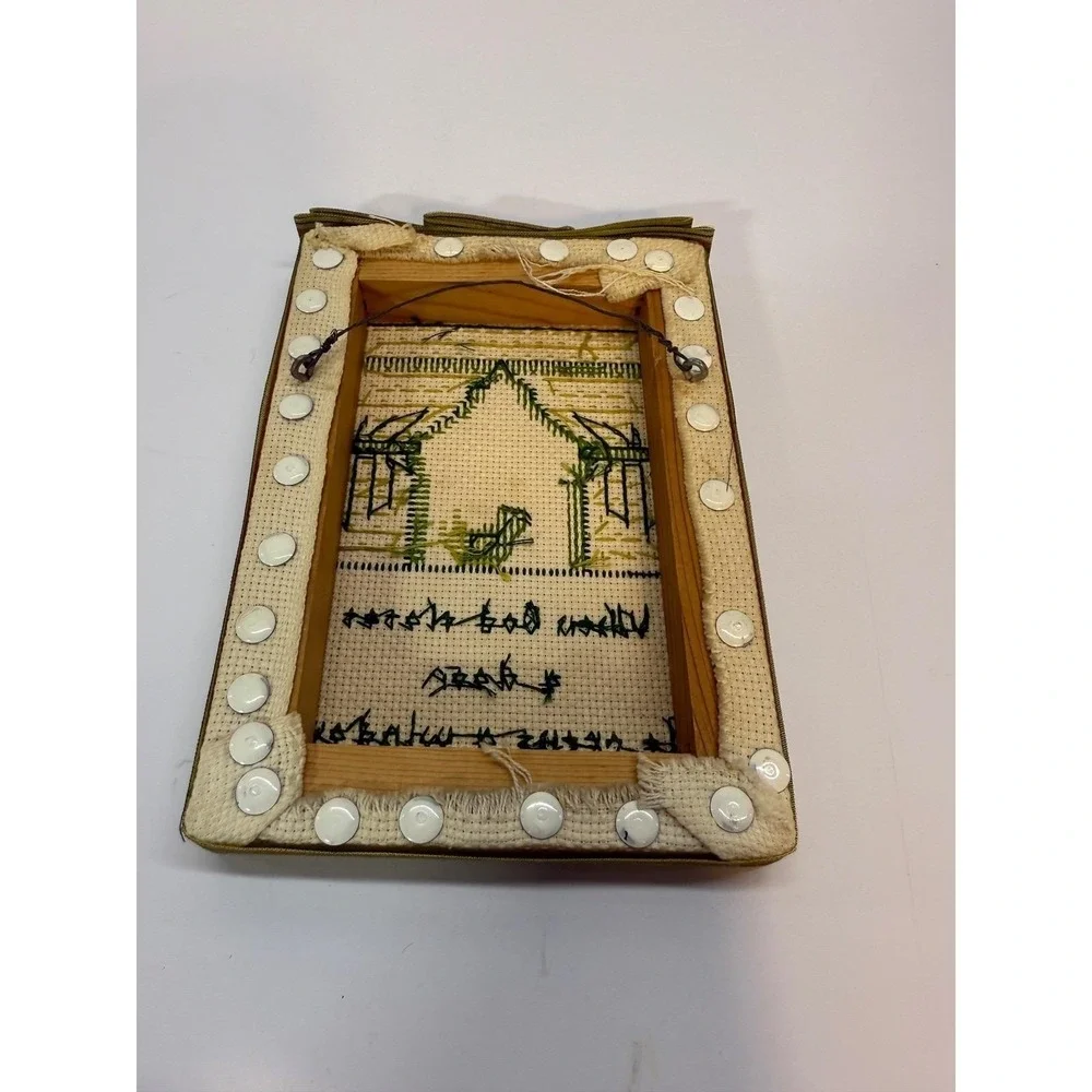 Vintage 1979 Cross Stitch Wall Art When God Closes a Door He Opens a Window 5x7